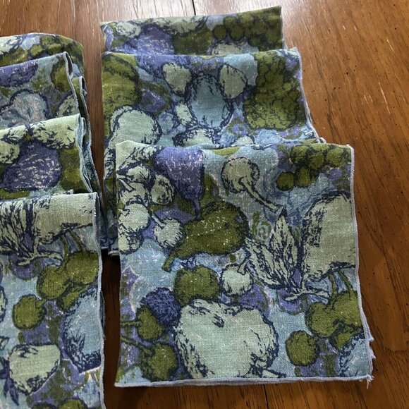 Vtg Blue Floral Hand rolled Napkins 7 Set Handkerchief Cottagecore Dainty - Picture 2 of 7